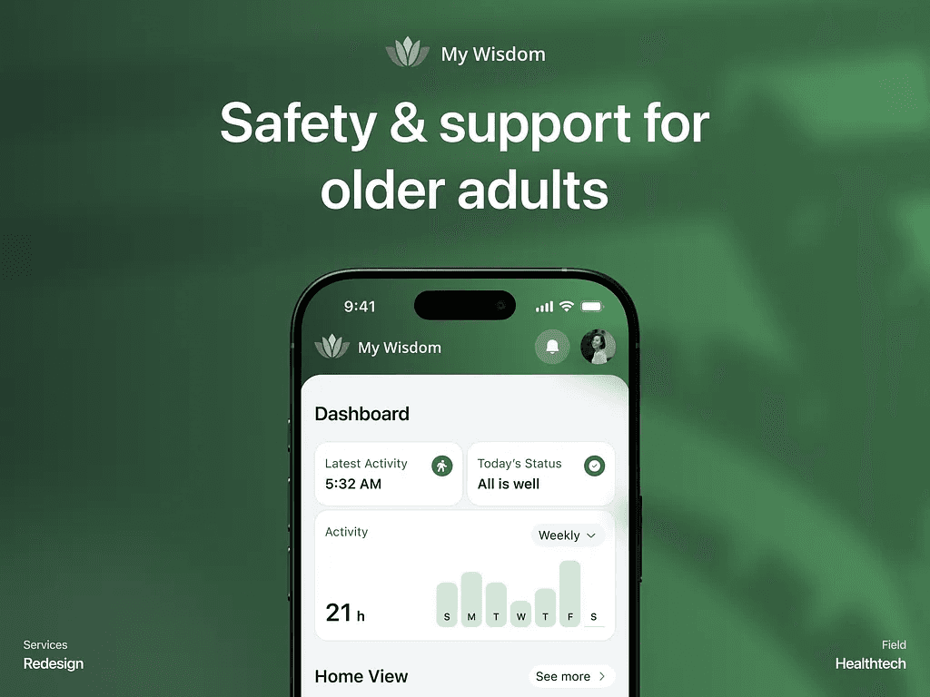 Support app for older adults, shown on a phone