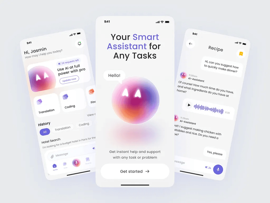 Onboarding screen of an AI assistant app