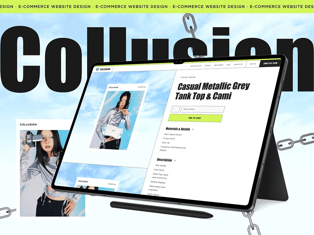 E-commerce storefront shown on a laptop and tablet