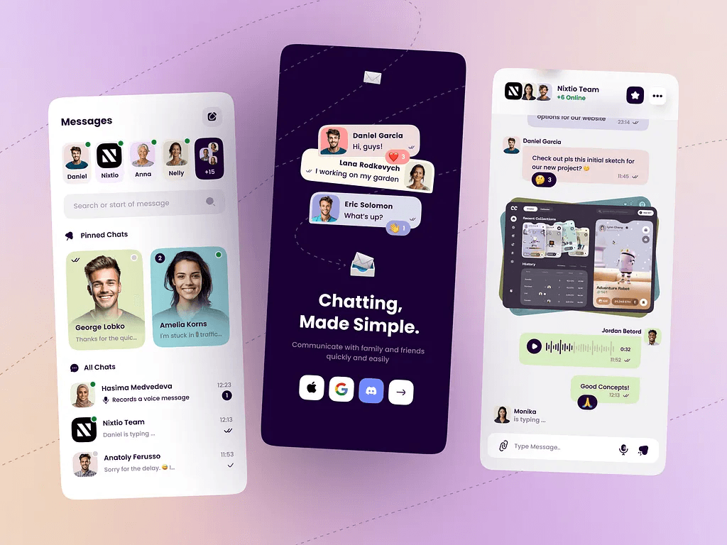 Conversation screens from an AI chat assistant
