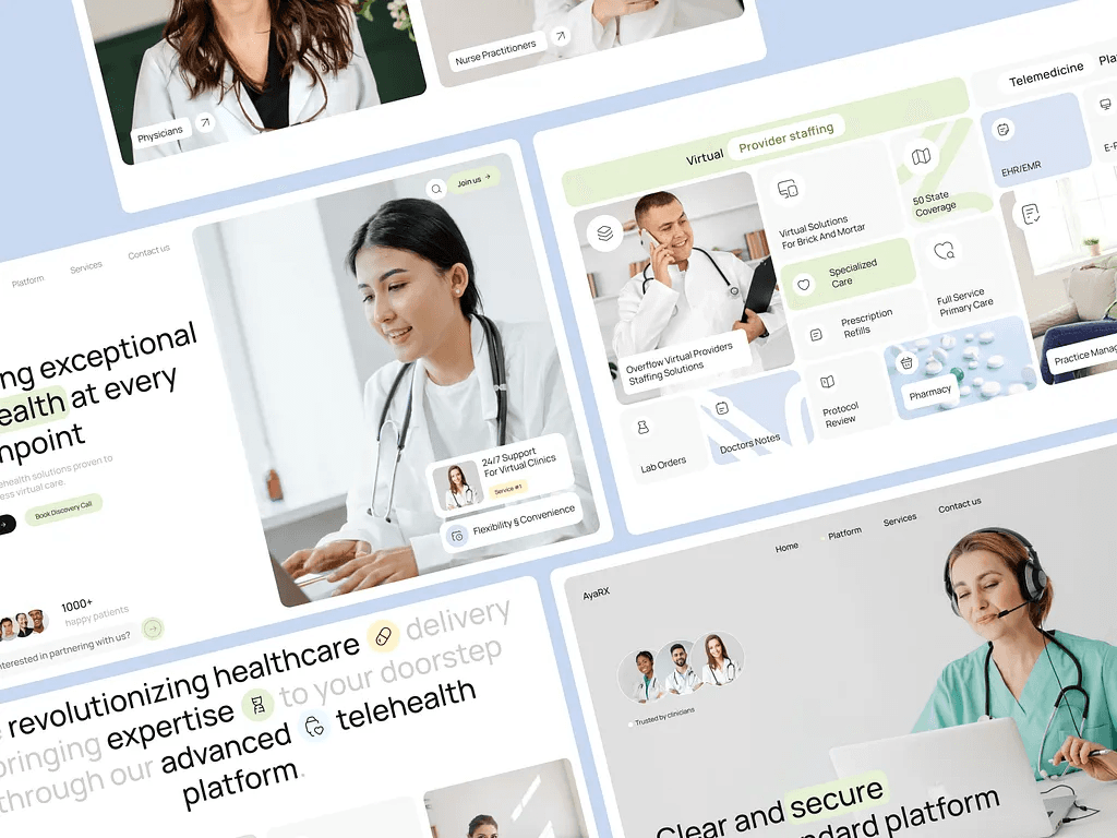 Screens from a telehealth and wellness platform